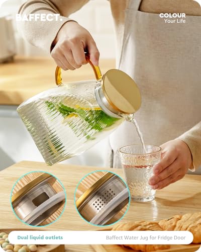 Baffect Water Pitcher Glass Jug With Lid and Spout(Vertical Pattern) - style: Vertical Pattern