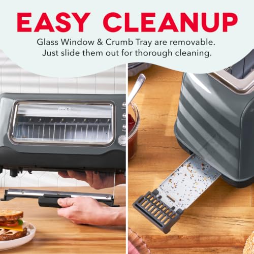 DASH Clear View Toaster: Extra Wide Slot Toaster with See Through Window - Defrost, Reheat + Auto Shut Off Feature for Bagels, Specialty Breads & other Baked Goods - Grey - color: Gray