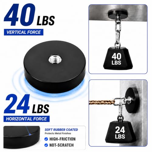 MUTUACTOR Strong Neodymium Rubber Coated Magnets,8PCS 40lbs Permanent Rubber Coated Magnet with M6 Female Hole,Anti-Scratch Mounting Magnet Heavy Duty for LED Lights,Camera Mount and Signal Bases - size: 40 lbs M6 Female 8pcs with rubber coating