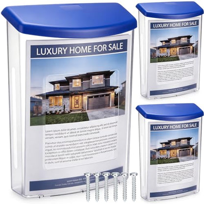 Menkxi 3 Pcs Estate Brochure Box Wall Mount Waterproof Flyer Holder, Blue - color: Blue