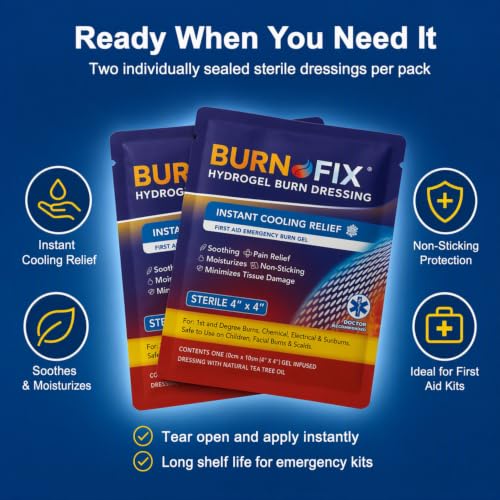 BurnFix® Burn Gel Dressing, 2 Pack, Sterile 4x4 Hydrogel Burn Pads - size: 1.4 Ounce (Pack of 2)