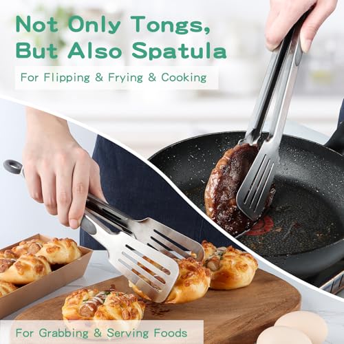 Tongs for Cooking, Set of 2 Metal Spatula Tongs for Grilling, Gray - color: Gray