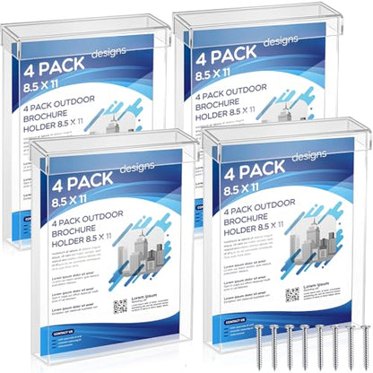 4 Pcs Outdoor Brochure Holder Flyer Box Wall Mount 8.5 X 11'', Clear - color: Clear