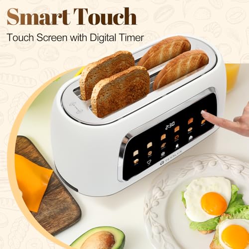 Tesslux 4 Slice Toaster, Touchscreen, 1.5" Long Wide Slot, 1300W, White - color: White
