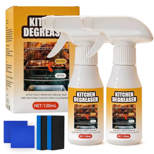 Kitchen Degreaser Spray, Grease Killer Spray for Grills, Heavy Duty Oven Cleaner, Remover Eliminates Tough Grease for Oven Stove BBQ Grills 120ml(2pc)