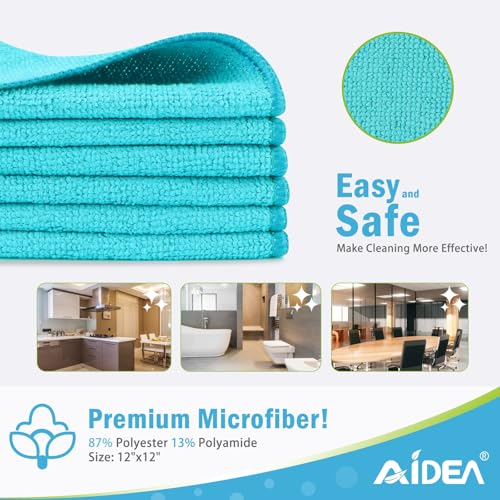 AIDEA Blue Microfiber Cleaning Cloth-50PK, Cleaning Rags 12"x 12" Absorbent - color: Blue, size: 12in.x12in.