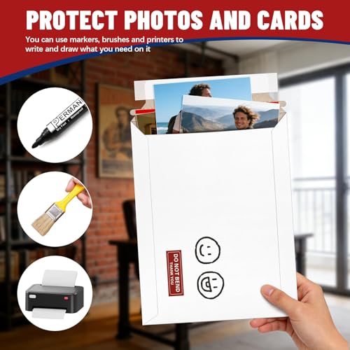 20 Pack 6x8 inch Rigid Mailers, Self Seal Photo Mailers Protective Flat Cardboard Envelopes White Blank Shipping Envelopes for Photos, CD, Document, Invitation, Trading Card, Coins, Stamps - color: White, size: 6x8 Inch