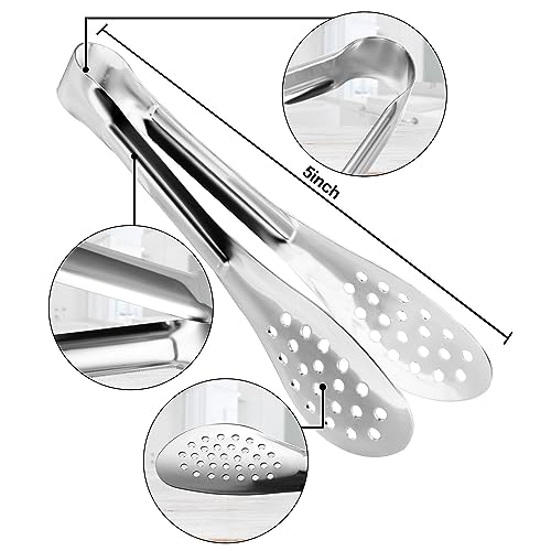 10PCS 5 Inch mini tongs Serving Tongs Small Kitchen Tongs Silver - size: 5 Inch