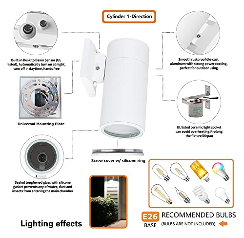 Dusk to Dawn Sensor Outdoor Wall Lamp, Waterproof Exterior Lighting - color: Cylinder (White A - Dusk to Dawn )