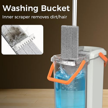 Mop and Bucket Set with Wringer, Flat Mop System for Floors