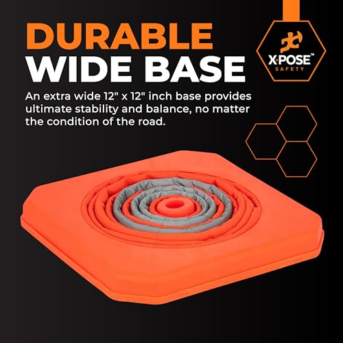 Xpose Safety Collapsible Orange Traffic Cones 28 Inch – Reflective Safety Cone for Parking, Roadside Emergency, Construction, Work Zones, Road Crews & Vehicle Safety