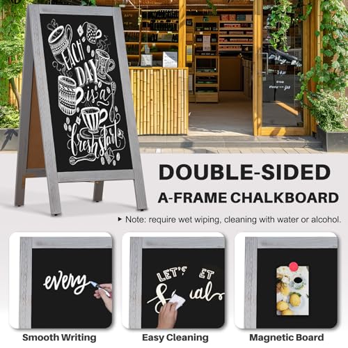 4 THOUGHT A-Frame Double-Sided Magnetic Chalkboard 40"x20", Grey - color: Grey