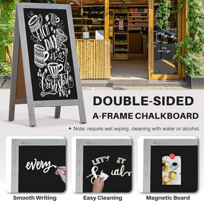 4 THOUGHT A-Frame Double-Sided Magnetic Chalkboard 40"x20", Grey - color: Grey