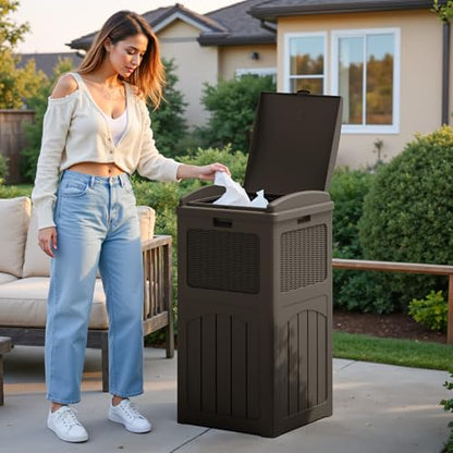 Flamaker 30 Gallon Trash Can, Resin Outdoor Garbage Can with Lid 2 Pack - color: Deep Brown, size: 2 Packs
