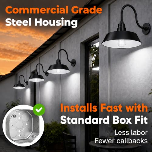 14in. Satin Black Outdoor Gooseneck Barn Light Fixture, 5000K Cool White - color: Satin Black (2-Pack), size: 22 in Gooseneck Arm
