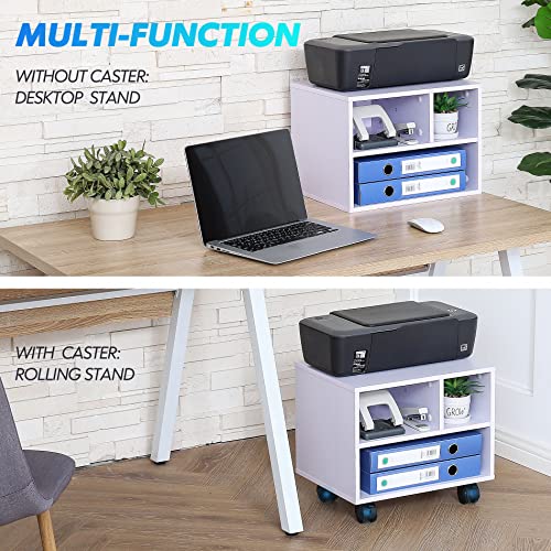 FITUEYES Printer Stand Under Desk, Small Wood Mobile Printer Table, White - color: White