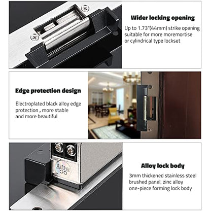 Electric Strike Lock, Wide Strike, Fail Secure Electric Door Lock - size: NO-Fail Secure Black