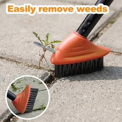 3 in 1 Scrub Brush with Long Handle – Your All-Purpose Deck Brush, Weeding Tool & Concrete Scrubber Tackle Patio Weeds, Floor Stains, Moss, and Rust with one Versatile Set. (Orange) - color: Yellow