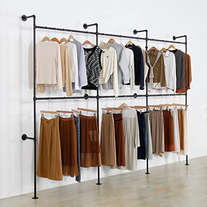 Modern Simple Industrial Pipe Clothing Rack, Display Stand Wall Mounted Clothes Garment Rack Heavy Duty Hanging Clothes Rods Bar for Closet Storage, 134in Black - color: III-Black