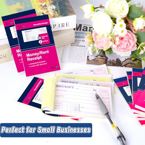 10 Packs Money and Rent Receipt Book, 3-11/32" x 5-5/8" Rent Receipt Books, 2 Part Carbonless for Small Business, Receipt Pad with Consecutive Numbering & Wraparound Cover, 40 Sets per Book - size: 3-11/32" x 5-5/8"-10 PCS, style: Rent Receipt Book Style