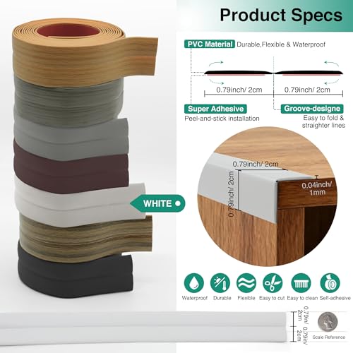 Flexible Wall Corner Protector, Peel and Stick Corner Trim Molding - color: Matte White, size: 1.6 in x 20ft