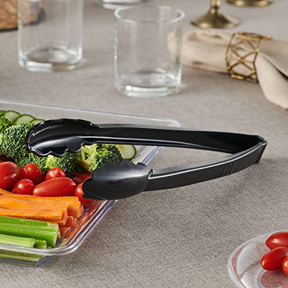 [Black Tongs 12'' Inches] Plasticpro 12'' Serving Tongs Heavy Duty Reusable Kitchen and BBQ Black Serving Tongs for party's, Caterings, Events, Buffet, Weddings, And every Day use Pack of 12 - color: Black, size: 12 x 12''