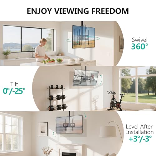 WALI Ceiling TV Mount for Most 26-65 inch LCD LED OLED 4K TVs, up to 99 lbs - color: Black (400x400mm), size: 2 feet