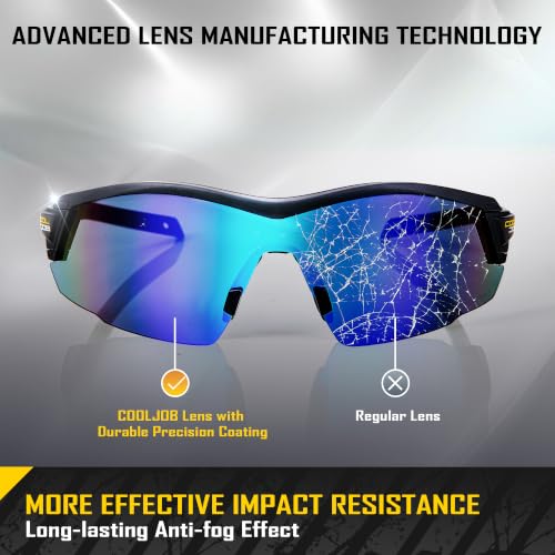 COOLJOB Safety Sunglasses with Tinted Wraparound Lenses, 100% UV Protection - color: Blue