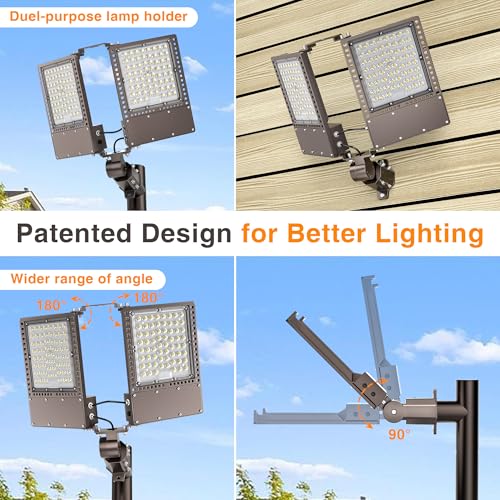 2025 New Upgraded 300W Dusk to Dawn LED Parking Lot Light 45000lm 5000K, ETL, IP67 Waterproof Adjustable 3-Head Street Lights Outdoor, Pole & Wall-Mounted Security Flood Lights for Yard - size: 2-Head 300W