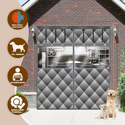 Magnetic Thermal Insulated Door Curtain with Detachable Visible Windows, Thicken Polyester Fiberfill & Durable Oxford Fabric, Hands Free Windproof Door Screen, Fit Doors Size Up to 9 x 7 FT, Grey - size: Fit Doors Size Up to 9 x 7 FT