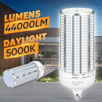 XYCN 2 Pack 400W Corn LED Light Bulb Fanless,5000K Daylight(Eqv.1,200w Mh/Hps/Hid) Non-Dimmable E26/E39 Large Mogul Base LED Cob Lamp 57,000LM for Garage Warehouse Factory Workshop Street Backyard