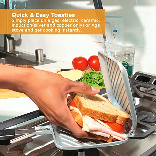 Breakfast Sandwich Maker Grill Press, Grilled Cheese Maker Panini Press Sandwich Toaster Presser - Stove Top Nonstick by Jean Patrique (Silver) - color: Silver