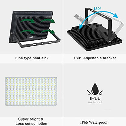 300W LED Flood Light 2 Pack, 5000K Daylight White Floodlights, IP66 - size: 300 W-2 pack