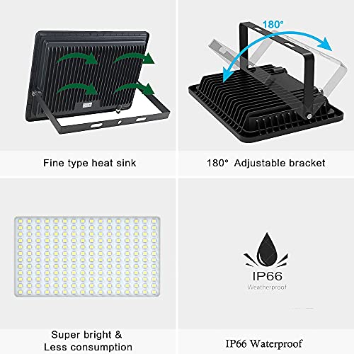 300W LED Flood Light 2 Pack, 5000K Daylight White Floodlights, IP66 - size: 300 W-2 pack