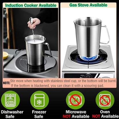 Stainless Steel Pitcher with Lid, 70 oz Large Metal Measuring Cup with Handle, 8 Cup Milk Frothing Jug 2 Liter Water Pitcher for Coffee Latte Art Cappuccino Espresso Machine Accessories