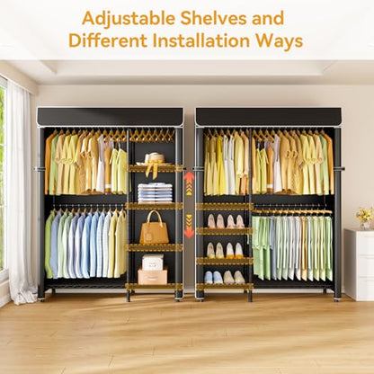 ULIFHOME F2C Clothes Rack with Cover, 47.2"W x 16.5"D x 78.3"H, Load 692lbs - color: Black Closet with Black Cover