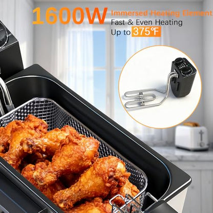 CATTLEMAN Deep Fryer with Basket, 1600W, 3L, Timer and Temperature Control - color: Standalone Deep Fryer