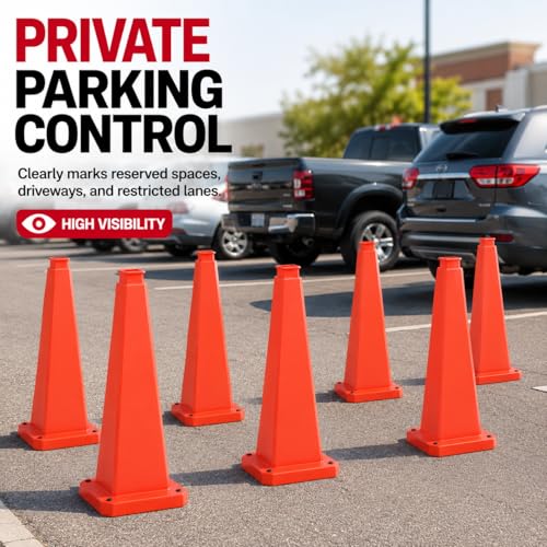 BESEA 3 Pack 36 Inch Red Traffic Cones with Weighted Base - color: Red, size: 36INCH