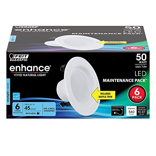 Feit Electric 4in LED Retrofit Recessed Downlight, 50W Eq, 540 Lumens - color: 5000K Daylight, size: 4 Inch (Pack of 6), style: Standard