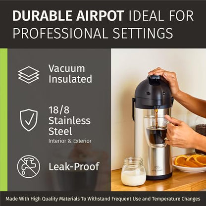 Coffee Carafe Airpot & Cleaning Brush 102oz/3L Airpot 12 Hours Hot - color: Silver w/ Brush 3L, size: 102 Ounces