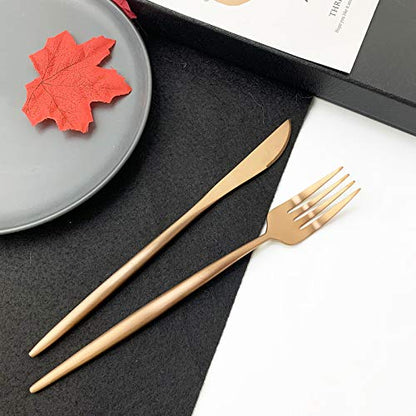 JASHII 18/10 Rose Gold Flatware Silverware Set 304 Stainless Steel Copper Flatware Cutlery Set| 24-Piece Adaline Royal Modern Satin Finish| BEST Birthday Wedding Gift (Rose Gold Matte 4 Sets) - color: Copper, size: Service for 4