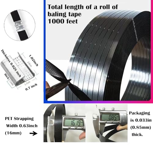 Packaging Strapping Banding 1000ft x5/8’’x 0.035" PET Strapping Roll 1500lb Heavy Duty Industrial Strength Rust-Resistant Plasitc Polyester Pallet Strapping & 100 Buckles Black - color: Black