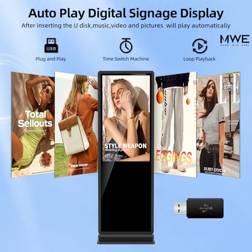 55 Inch 4K Touchscreen Digital Signage,Indoor Floor Standing Digital Kiosks & Interactive Displays,Commercial Advertising LCD Totem Android System Auto Media Player HDMI Input,Free Custom Logo,Black - color: black, size: 55 inch, style: TouchScreen