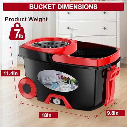 FunClean Large Spin Mop Bucket Set with Wringer, 2 Gal Capacity, Black - size: Large - 6 Mop Heads - Black