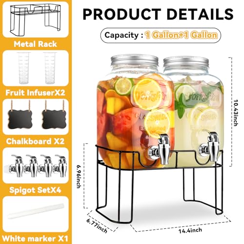 1 Gallon Glass Drink Dispensers For Parties，Lemonade Beverage Dispenser With Stand And Spigot For BBQ, Picnic, Party,Laundry Detergent Dispenser - size: 1 Gallon Double With Stand