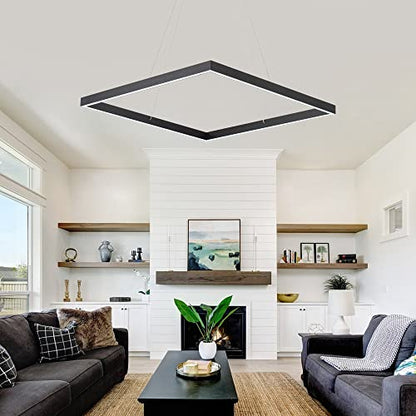 Modern Square Chandelier, Square Ceiling Pendant Light Fixture,Black - size: 1-Light 23.6"