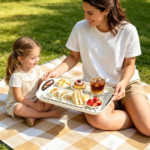 2 Pack Anti-Slip Serving Tray with Handles, 16" x 12", (Grey & White)