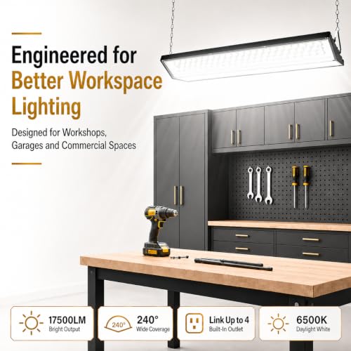 LED Shop Lights, 125W 17500LM Double-Sided Linkable Garage Lighting 2 Pack
