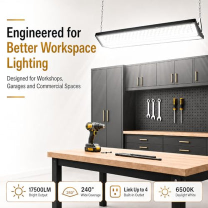 LED Shop Lights, 125W 17500LM Double-Sided Linkable Garage Lighting 2 Pack