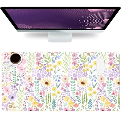 Floral Desk Mat, Cute Flower Large Mouse Pad, Purple 23.6"x11.8" - color: A Flowers - Purple Green, size: 23.6" x 11.8"
